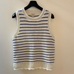 J. Crew Cream Crochet Tank with Blue Stripes